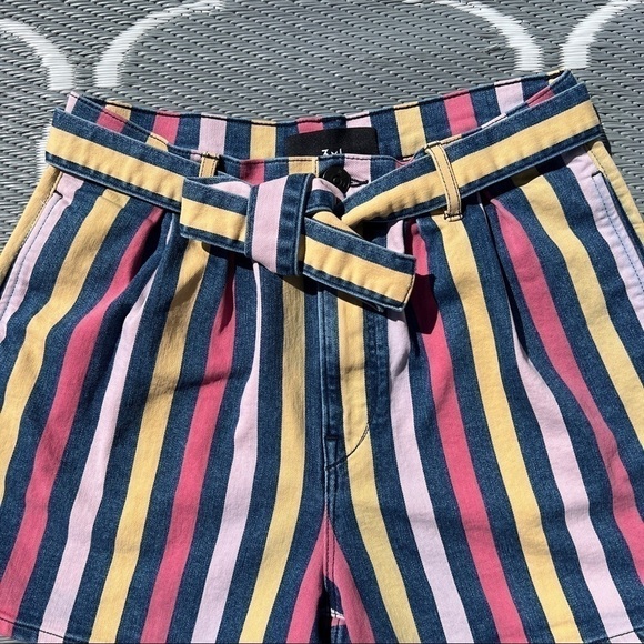 Anthropologie 3x1 Dustin High Rise Pleated Belted Striped Denim Shorts - Picture 4 of 15